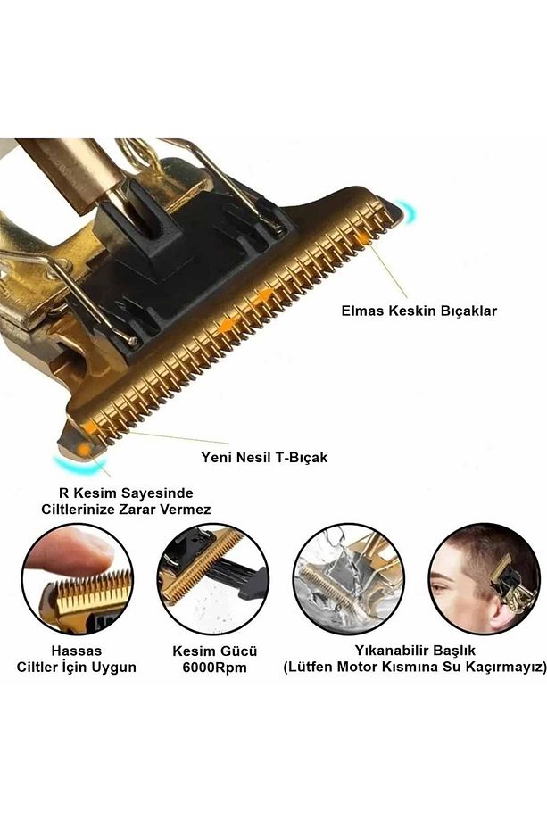 Saç Sakal Şarjlı Tıraş Makinesi Ense Çizim Tüm Vücut Tüyü Kesme Golden Dragon Profesyonel - 4