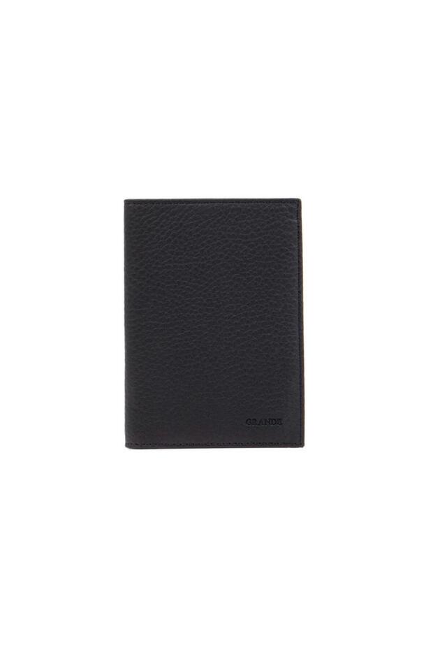 محفظة حامل جواز السفر من الجلد الطبيعي باللون الأسود 753 - 1