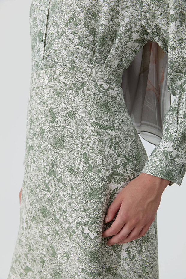 Multi Çiçek Desenli Çan Etek - Mint - 5