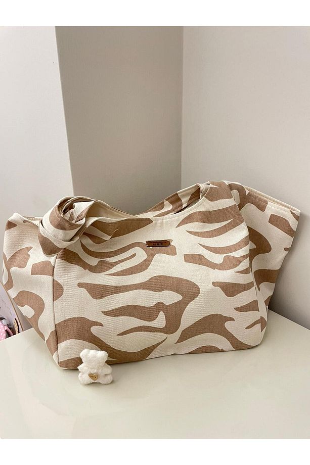 PAMUK GABARDIN ZEBRA DESEN KUMAŞ ÇANTA - 3