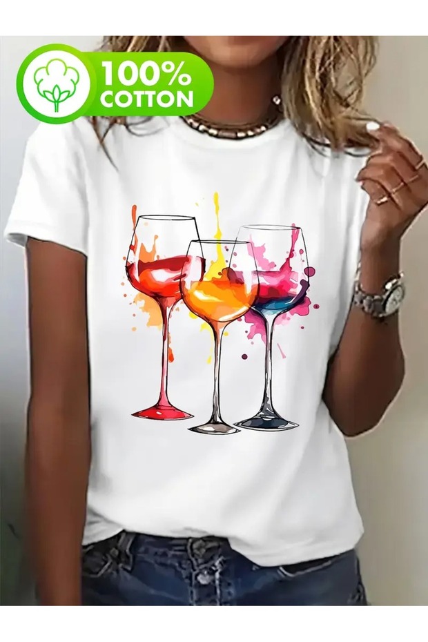 Cocktail Summer Season Product Stylish Modern Design Printed Women's Unisex Oversize Crew Neck T-Shirt