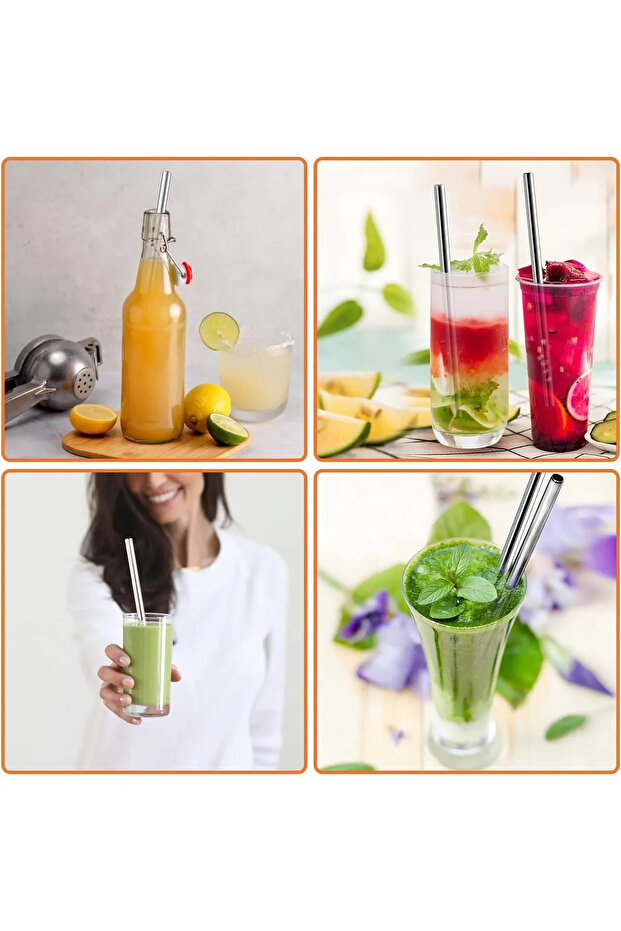 Çelik Pipet Paslanmaz Çelik Metal Meşrubat Pipeti Ve Pipet Temizleme Fırçası Seti 5 Parça - 8