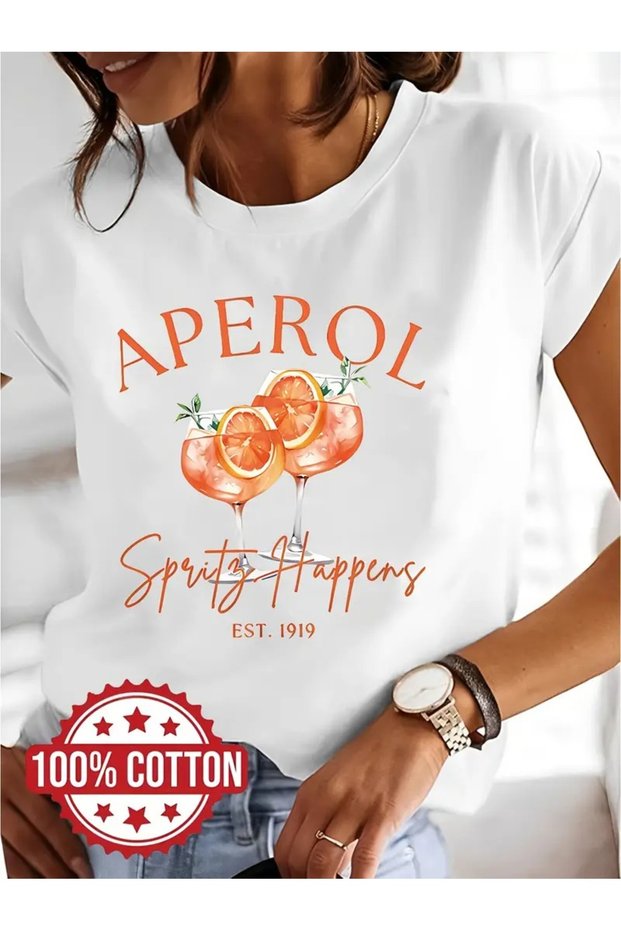 Aperol Summer Season Product Stylish Modern Design Printed Women's Unisex Oversize Crew Neck T-Shirt