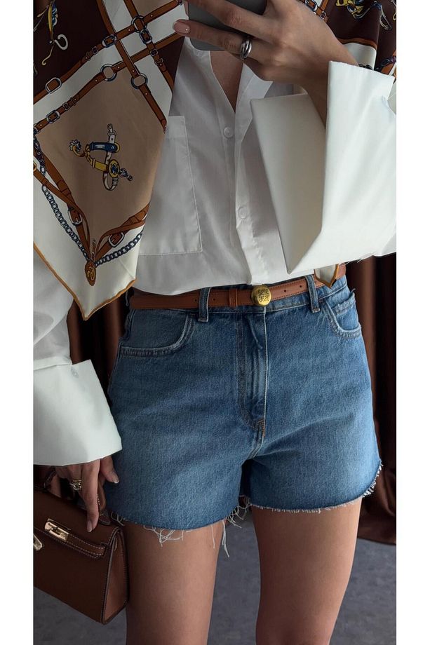Kesik Paça Denim Şort - 3