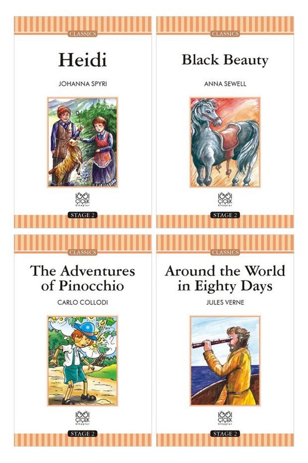 English Stage 2 Set - Heidi, Black Beauty, The Adventures of Pinocchio, Around the World in 80 Day