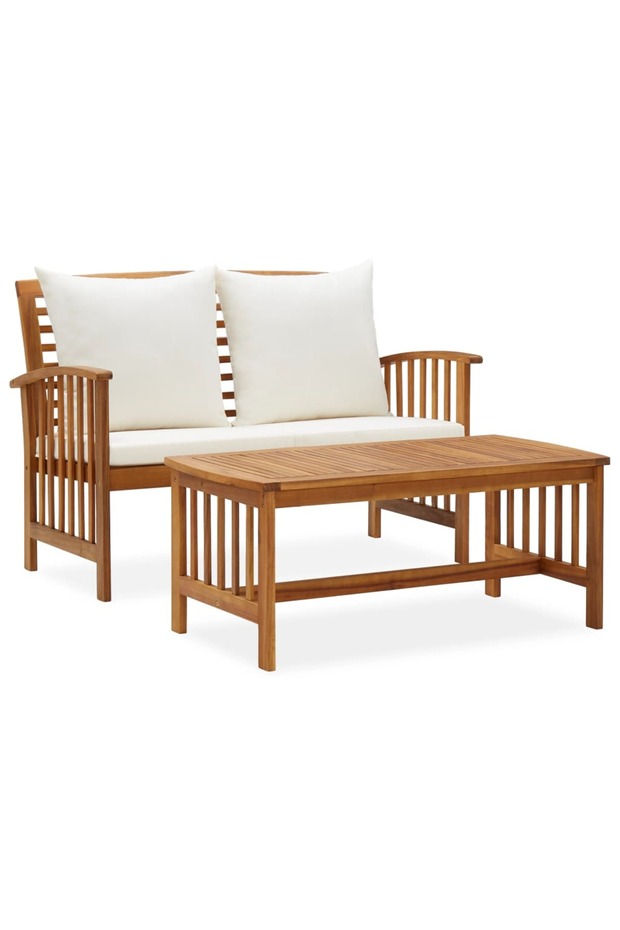 Garden Lounge Set | Cream white cushions, Natural wood