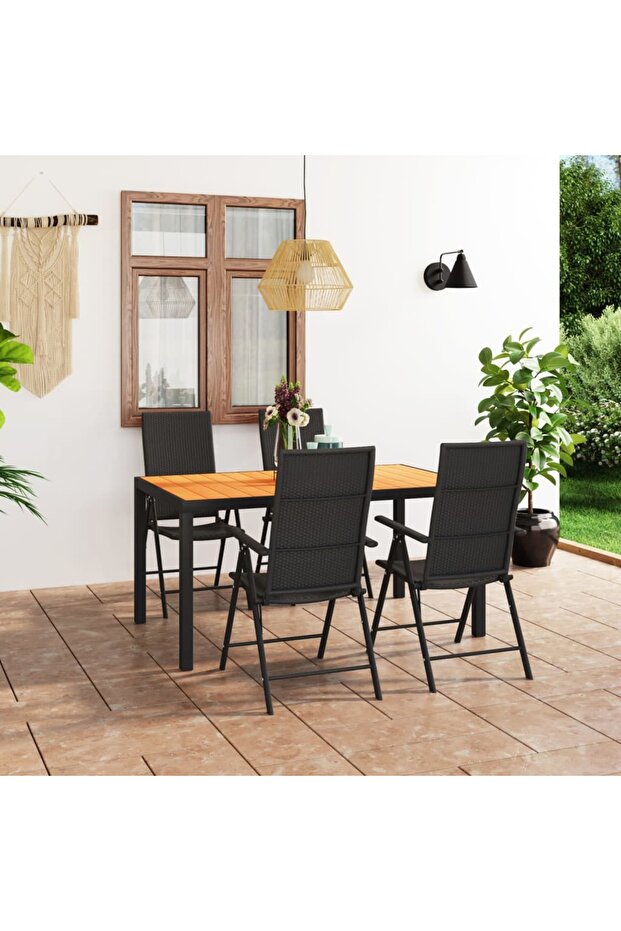 5 Piece Garden Dining Set Black and Brown
