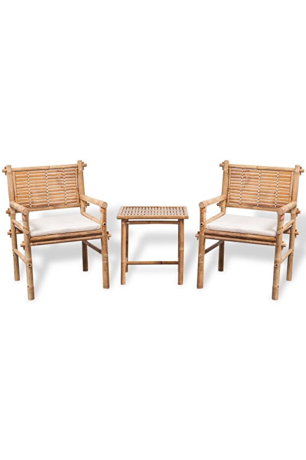 3 Piece Bistro Set with Cushions Bamboo