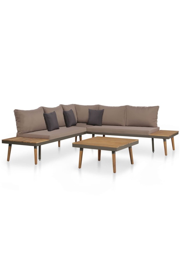 4 Piece Garden Lounge Set with Cushions Solid Acacia Wood Brown
