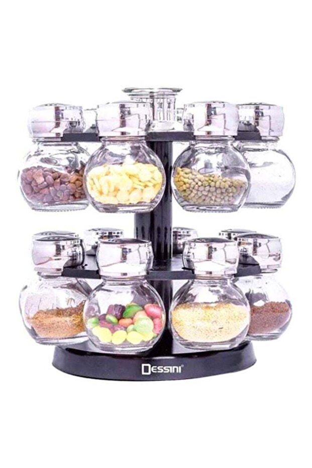 16-Piece Spice Jar Set Clear/Black/Silver 25x25x25cm