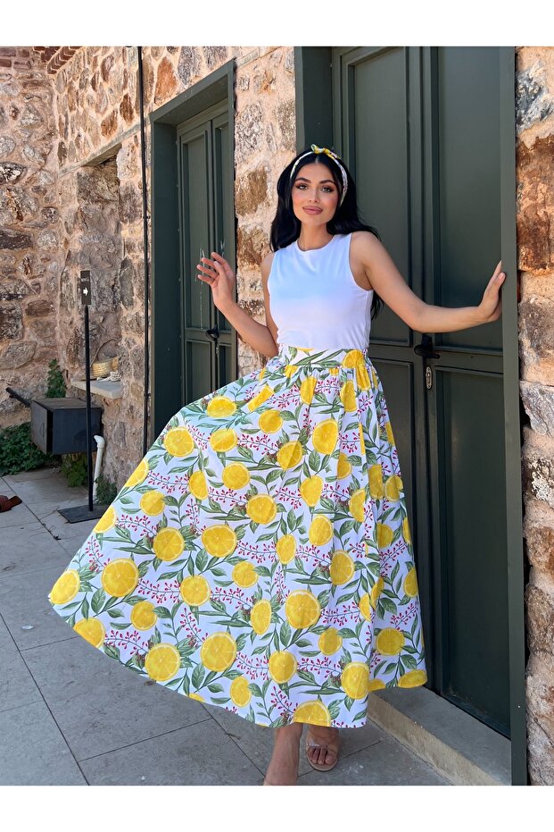 تنورة واسعة منقوشة بالليمون - 1