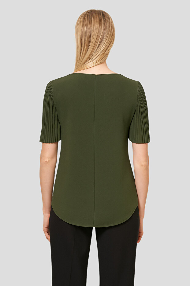 Kolları Piliseli Haki Bluz - 2