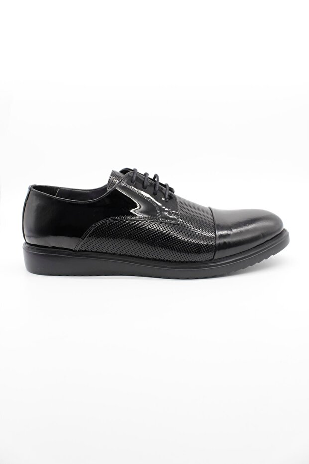 Men's Black Genuine Leather Lace-Up Ceremony Patent Leather Shoes 1033250185