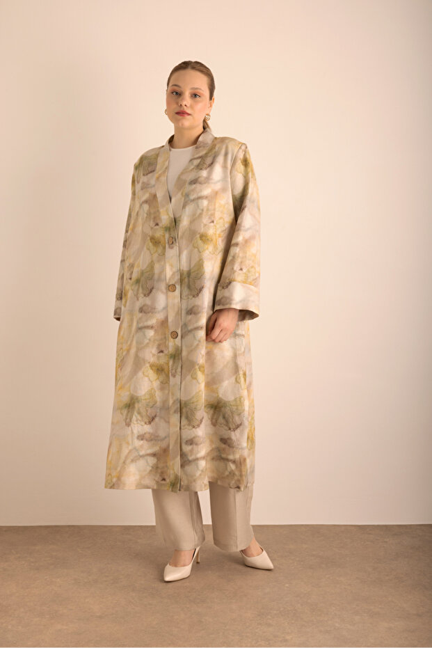 Desenli Keten Pardösü - 3