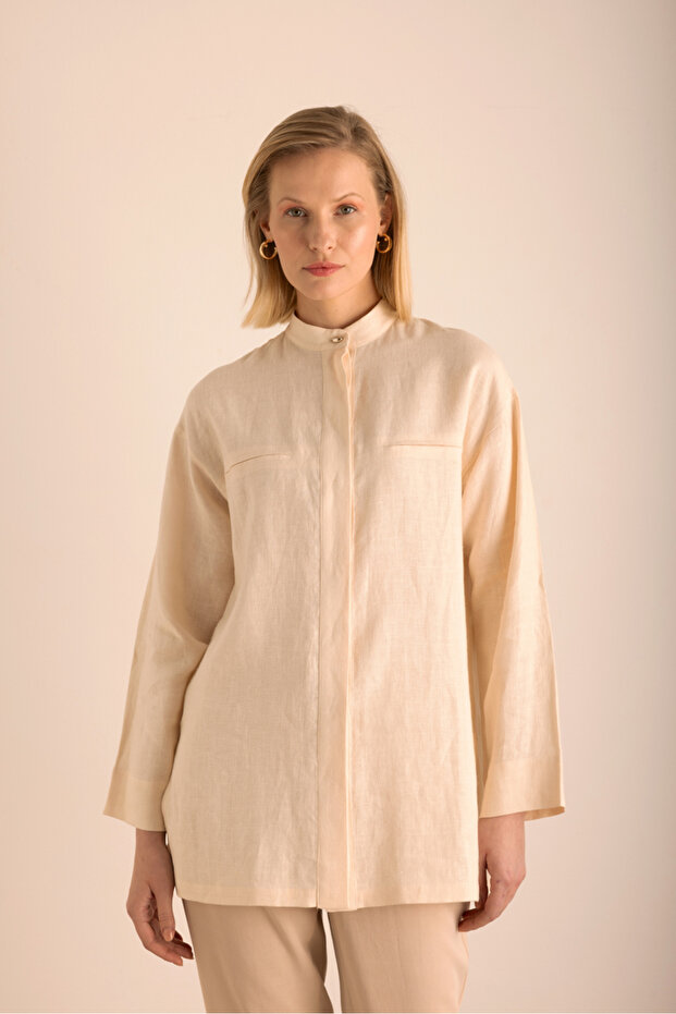 Hakim Yaka Keten Gömlek - 5