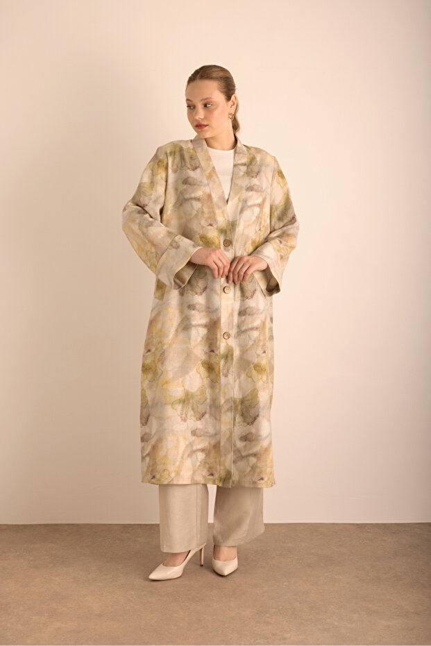 Desenli Keten Pardösü - 2