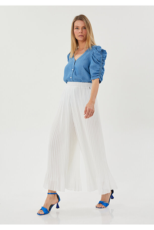 Elastic Waist Pleated Chiffon Trousers