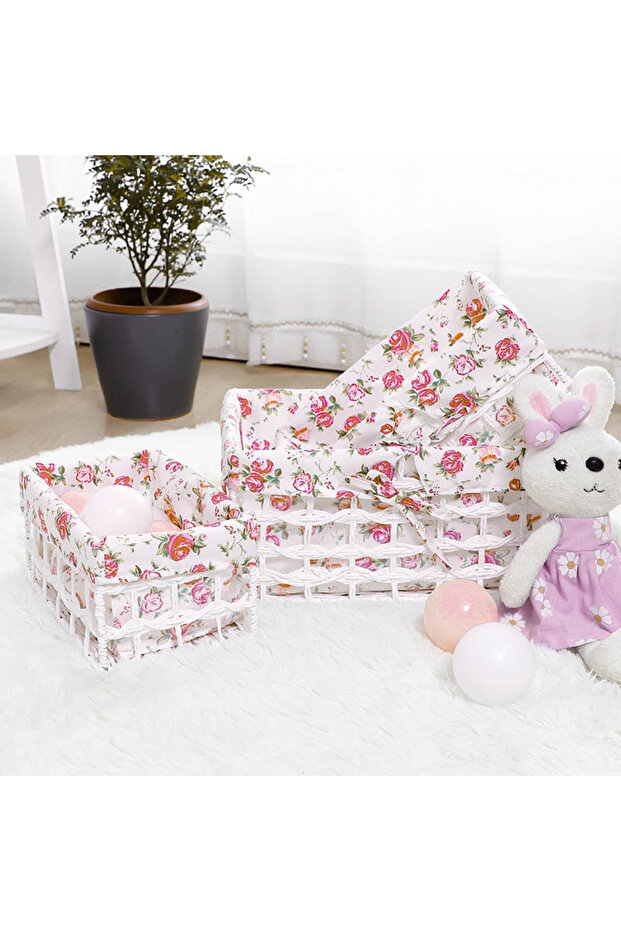 Set of 3 Woven Storage Baskets Rectangular Woven Bins with Plastic Frame, Removable Fabric Lining