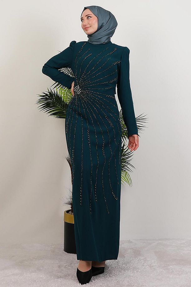 Elçin Taşlı Elbise Zümrüt - 3