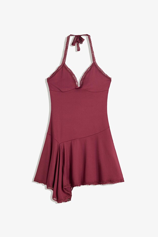 Dantel askılı mini elbise - 2
