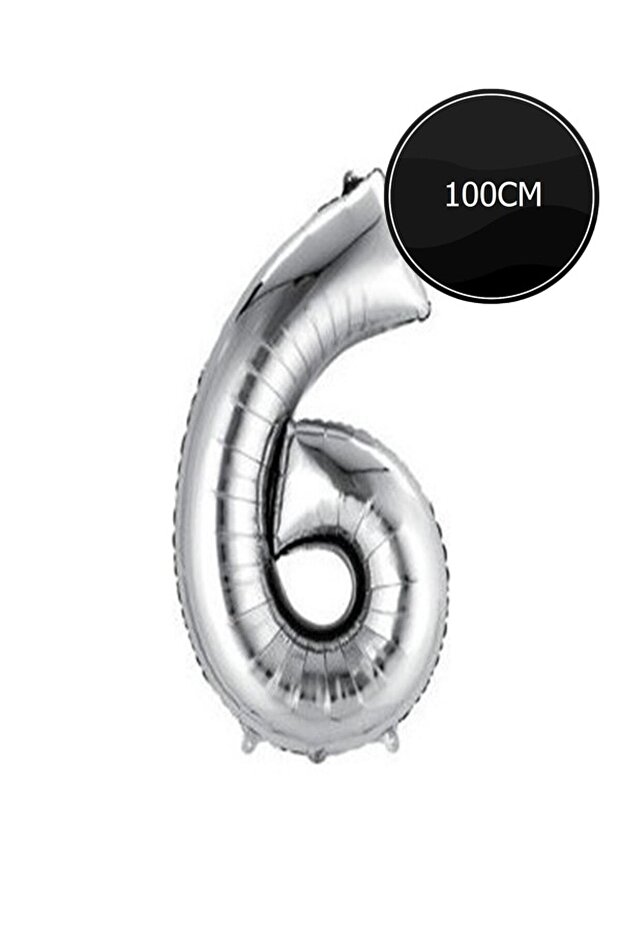 100cm 6 Number Foil Balloon Silver
