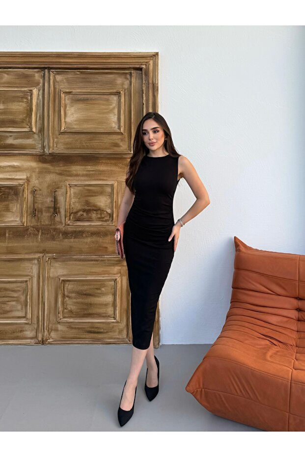Women's Draped Skuba Crepe Midi Savior Dress