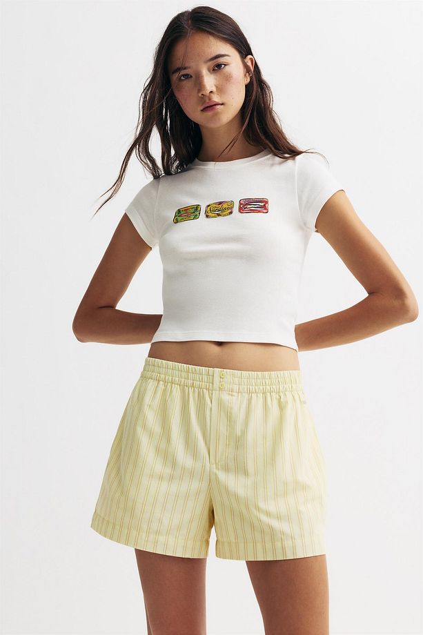 Çizgili poplin şort - 2