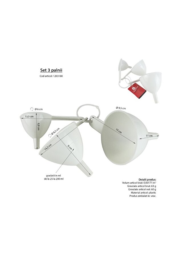 Plastic funnel set, 3 pcs - 4