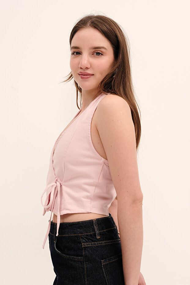 بلوزة بظهر مكشوف ورباط جانبي A17337 - 4