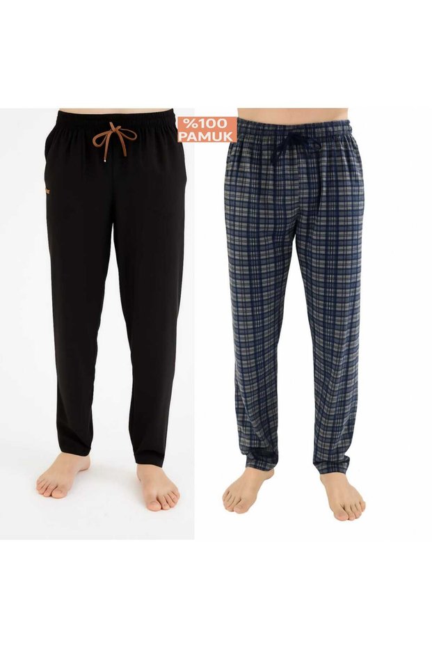 Men's Cotton Anthracite Plaid & Black 2-Piece Single Bottom Pajamas - Seasonal Pajama Bottoms