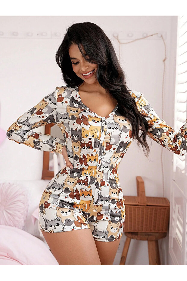 Cat Parade Uzun Kollu Şort Tulum - 1