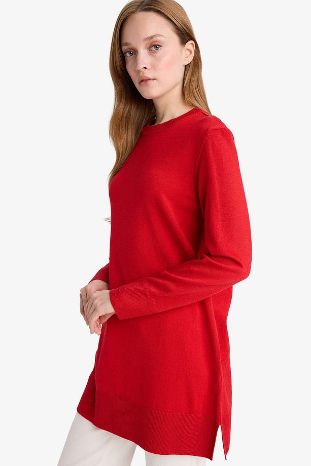 Regular Fit Bisiklet Yaka Yırtmaçlı Basic Düz Tunik H3431AZ25WN - 4