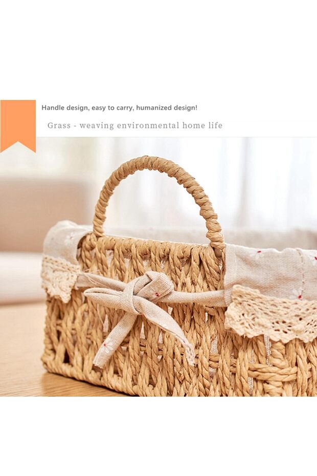 Set of 2 Woven Baskets with Handles Storage Bins with Sturdy Plastic Frame, Removable Fabric Liners - 7