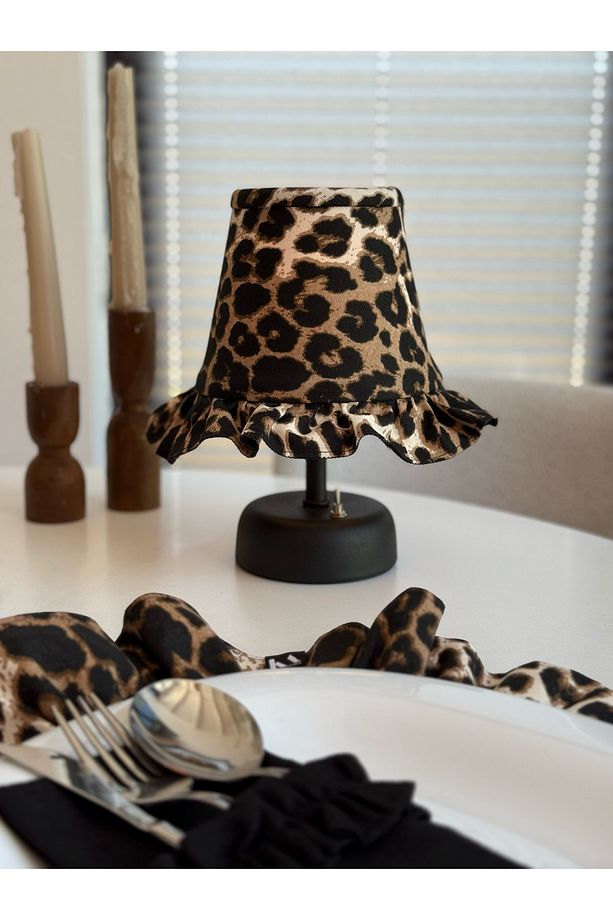Leopard Keten Fırfırlı Kablosuz Masa Lambası / Mat Siyah Ayak - 1