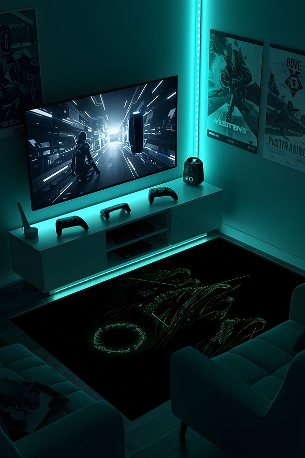 Desenli Anime & Gamer Halısı Kaymaz Taban Makinede Yıkanabilir Genç Odası Halısı - 4