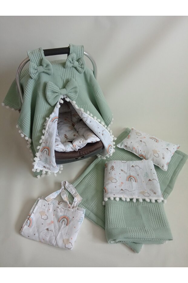 100% Cotton Stroller Cover Pushchair Mattress and Pillow Breastfeeding Bib Blanket