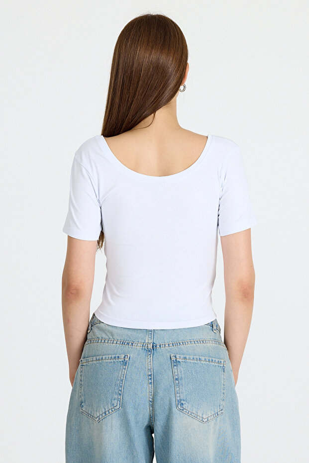 جسم محبوك بياقة مربعة بيضاء 9202M - 5