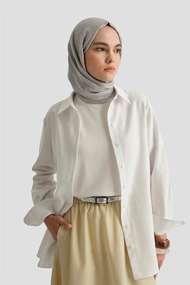 Keten Basic Gömlek 25Y3726 Beyaz - 3