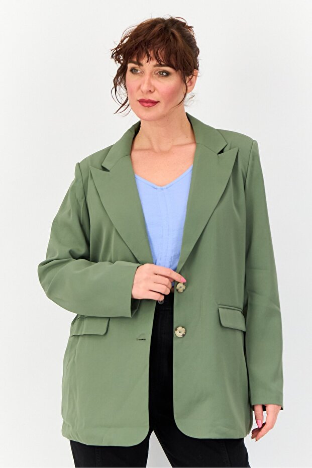 Women Regular Fit Plain Casual Blazer, Olive