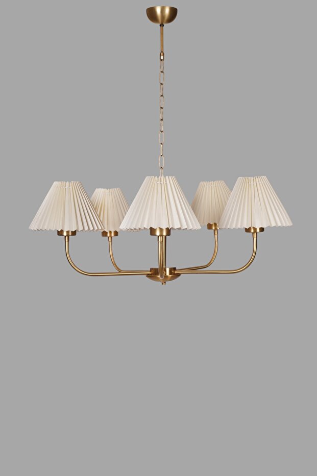 APOLLO 5 Lİ ESKİTME PİLELİ KREM ABAJURLU AVİZE - 3