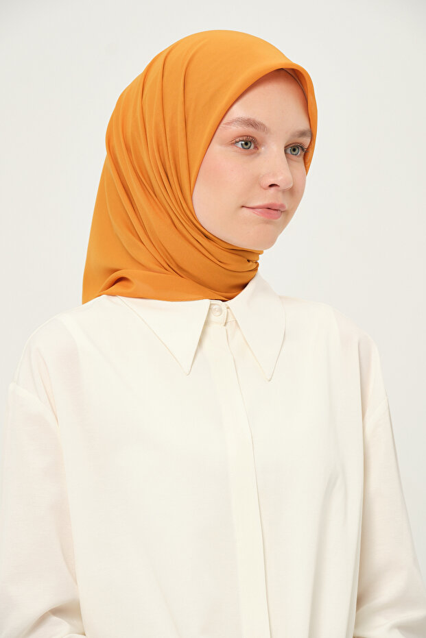Plain Chiffon Square Scarf Mustard Non-Slip Breathable Fabric 90X90 cm