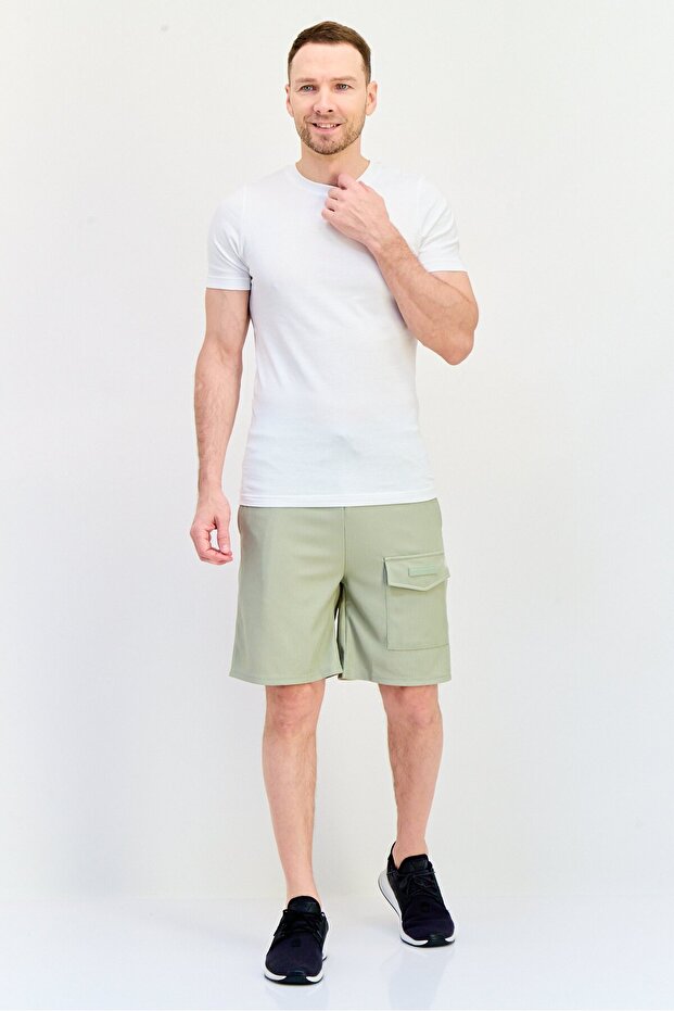 Men Brand Logo Basic Shorts, Moss Grey - 4