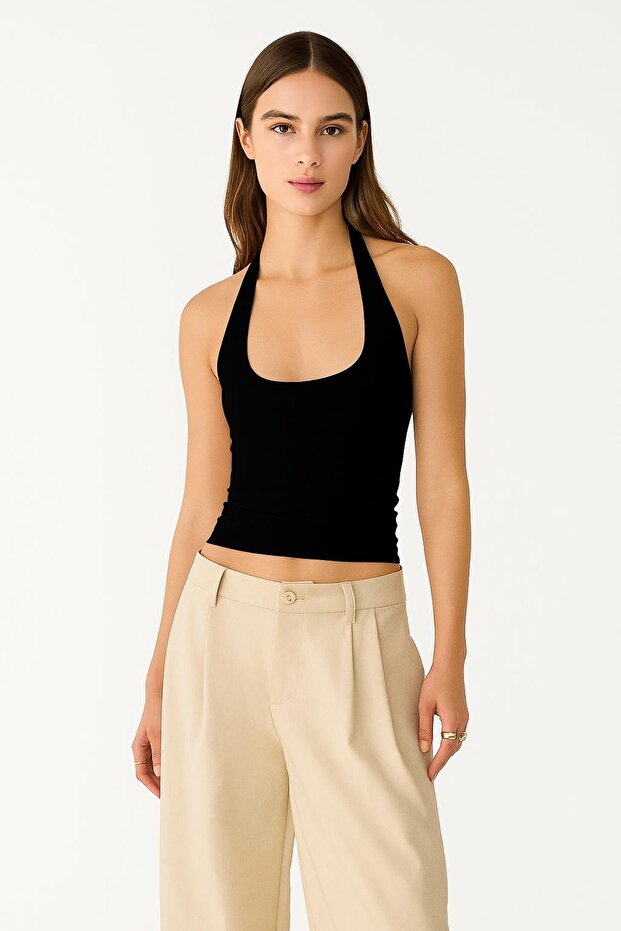 Halter Yaka Poliamid BLUZ - 1