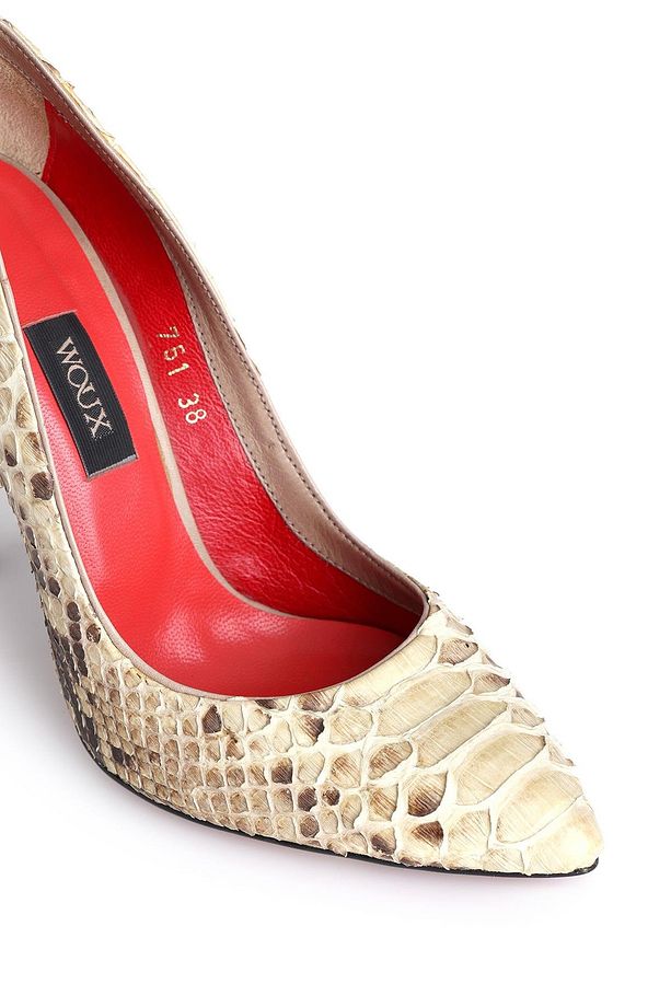 Yılan Derisi Desenli Hakiki Deri Stiletto Topuklu Ayakkabı - 3