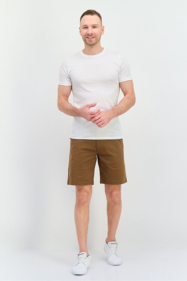 Men Plain Basic Shorts, Brown - 4