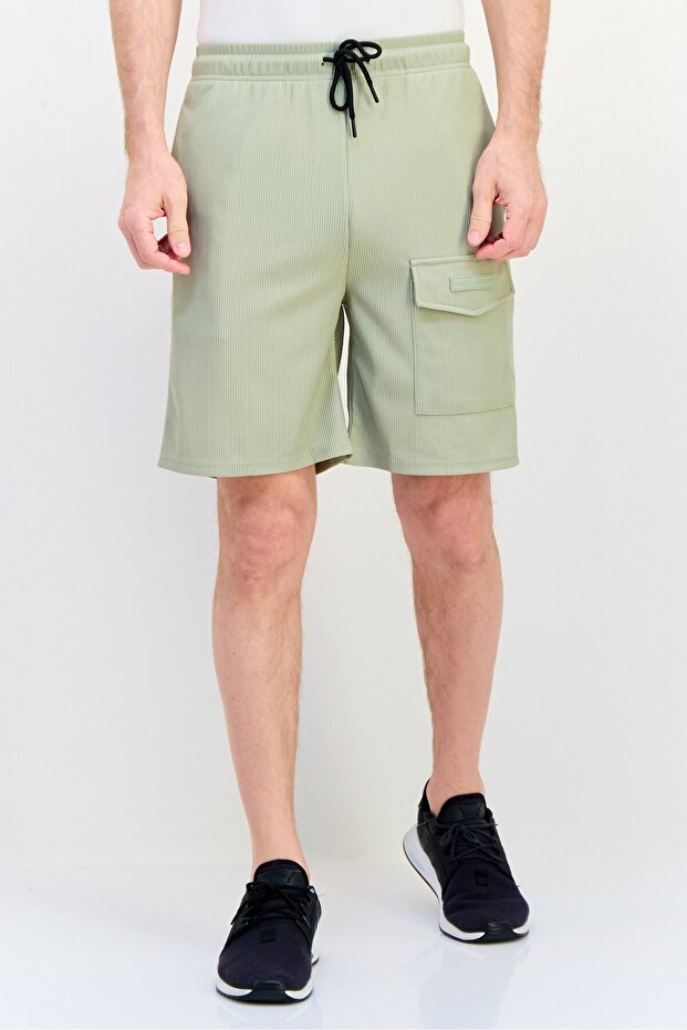 Men Brand Logo Basic Shorts, Moss Grey - 1
