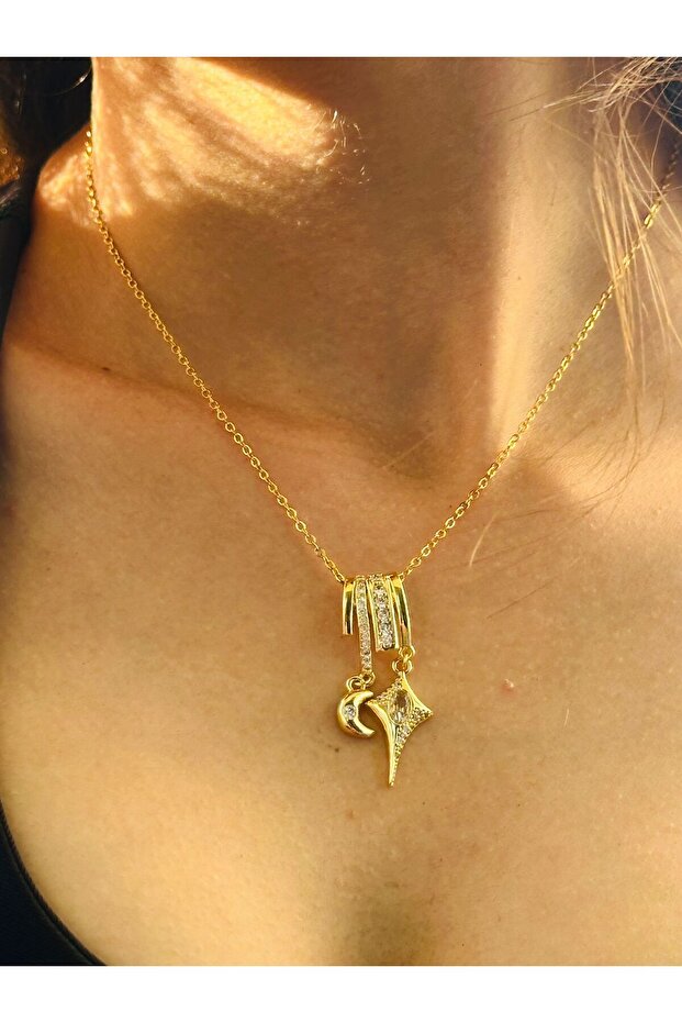 Zircon Stone-Engraved Steel Women's Necklace 24 cm