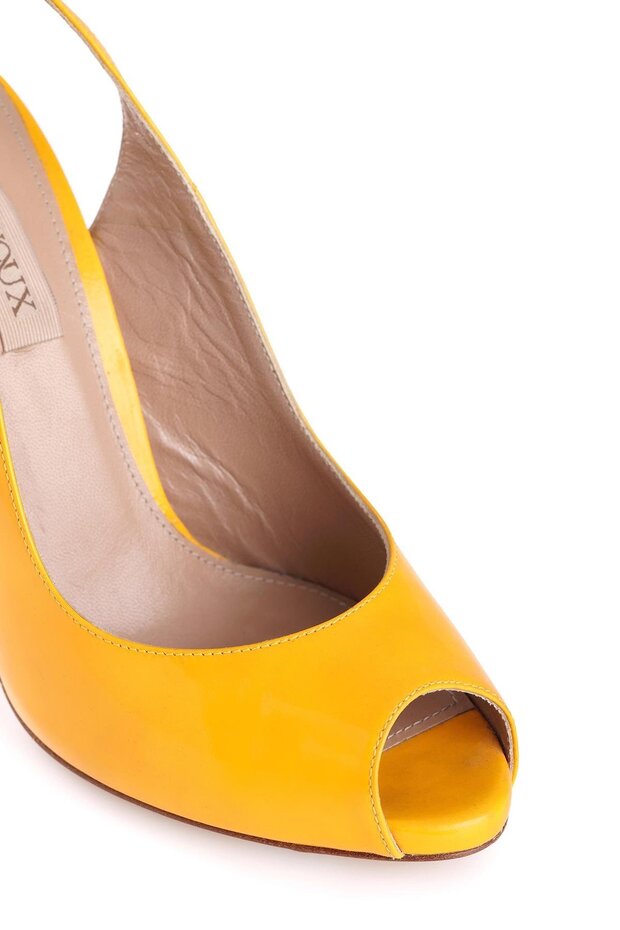 Sarı Yüksek Topuk Parlak Hakiki Deri Stiletto - 4