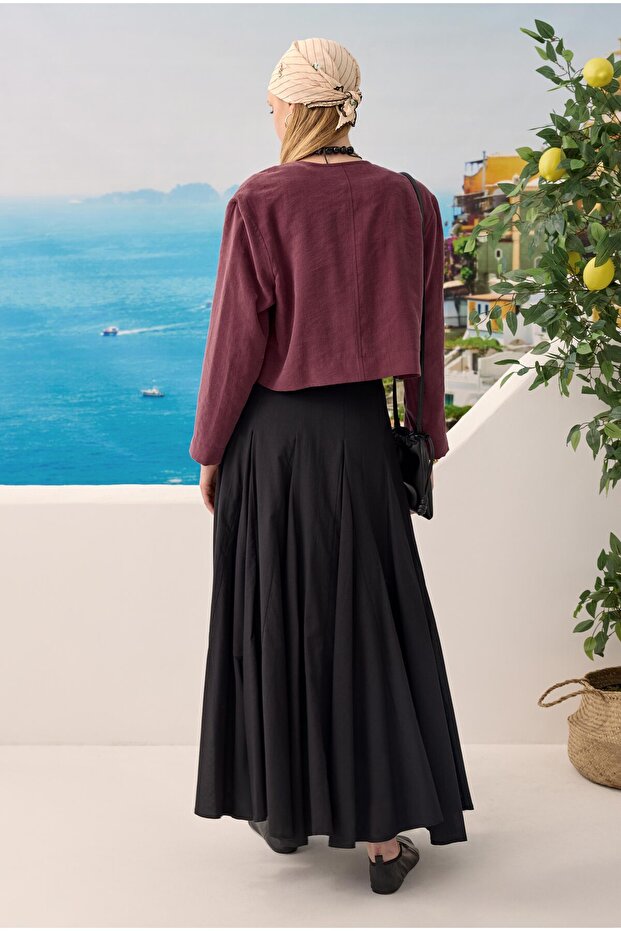 Modal Crop Ceket Bordo - 4