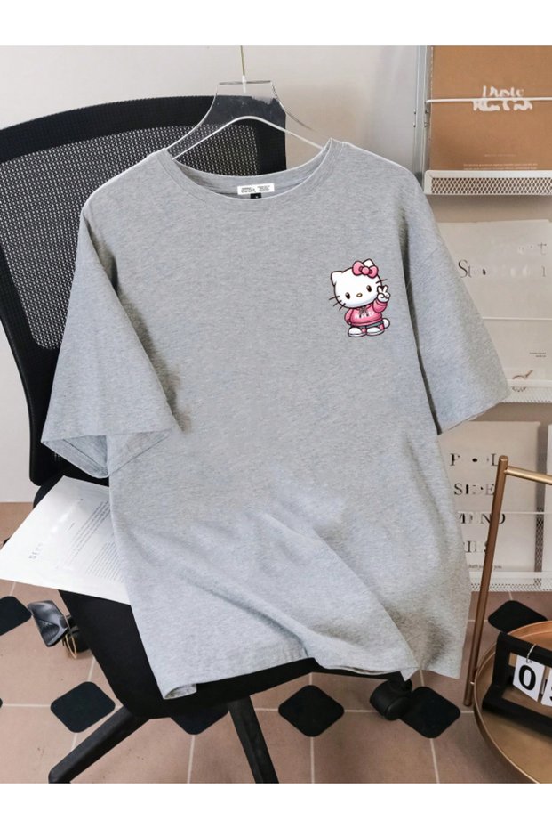 Unisex Men/Women Hello Kitty Special Printed Oversized Cotton T-Shirt